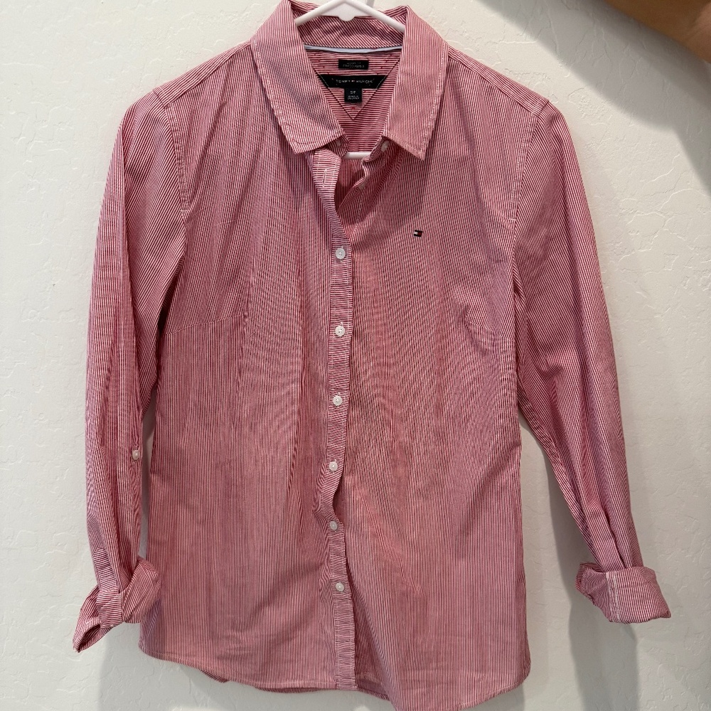Tommy Hilfiger Dress Shirt Womens Red & White Stripes